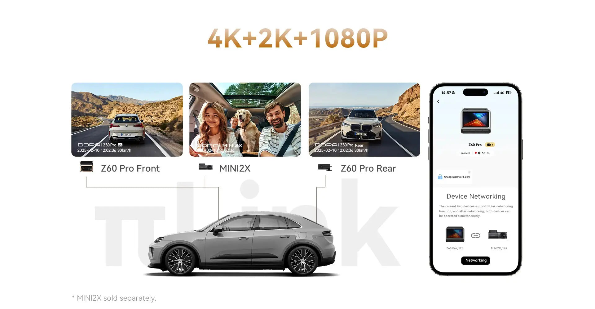 DDPAI Z60 Pro 4K dash cam bundle with front and rear cameras, MINI2X, and smartphone app display