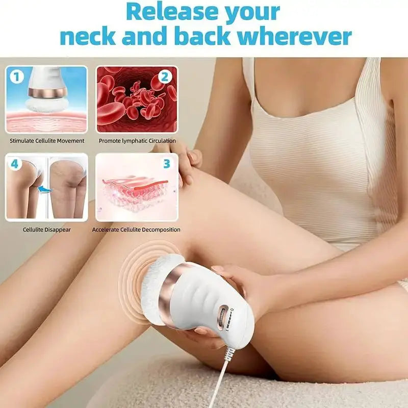 Cellulite Massager; white handheld electric device for skin tightening on belly, waist, butt, arms, legs