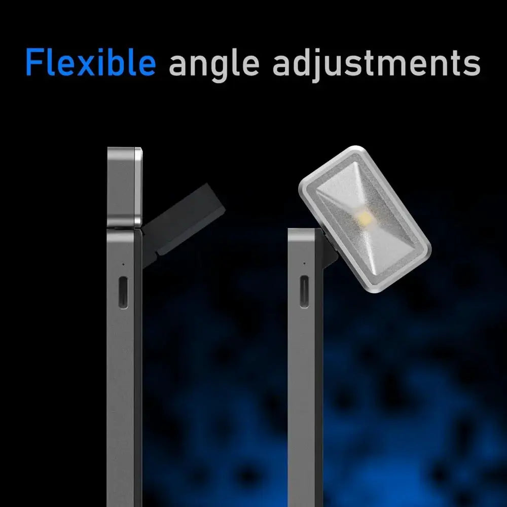 LED clip-on book light with adjustable angle, slim gray body and rectangular lamp head