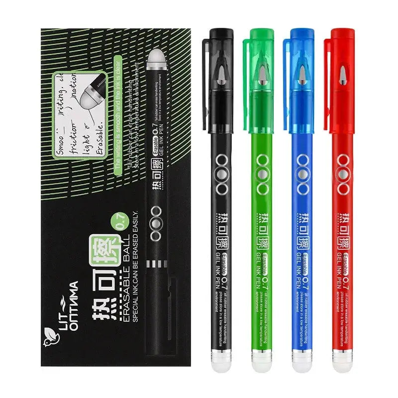 Simples Market 4-pack heat-erasable gel pens, 0.7mm bullet nib, black blue green red inks