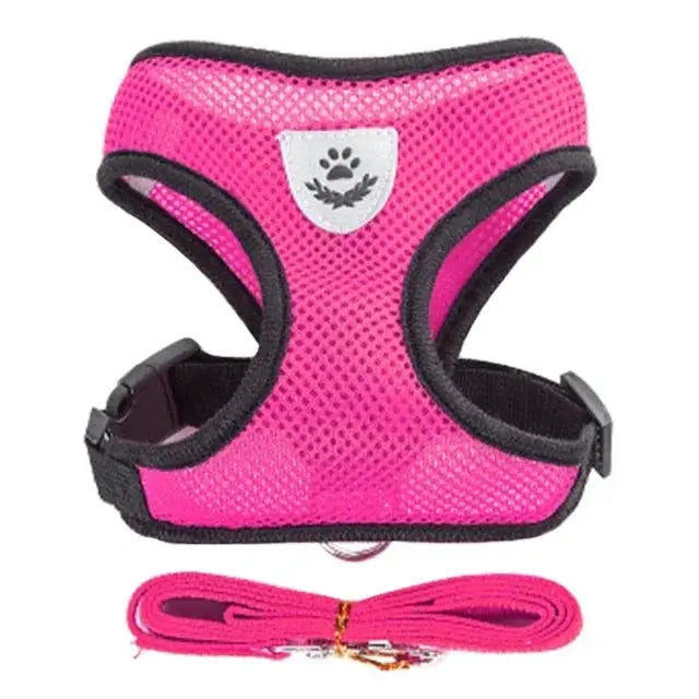 Adjustable Polyester Mesh Cat Harness Vest And Leash Set For Small To Medium Dogs And Cats With Reflective Piping