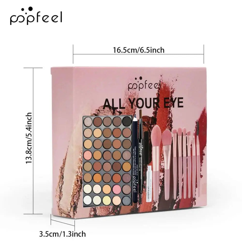 PopFeel 40 Color Eye Makeup Palette Set With Eyebrow Pencil Eyeliner Mascara And Brushes Complete All In One Eye Kit
