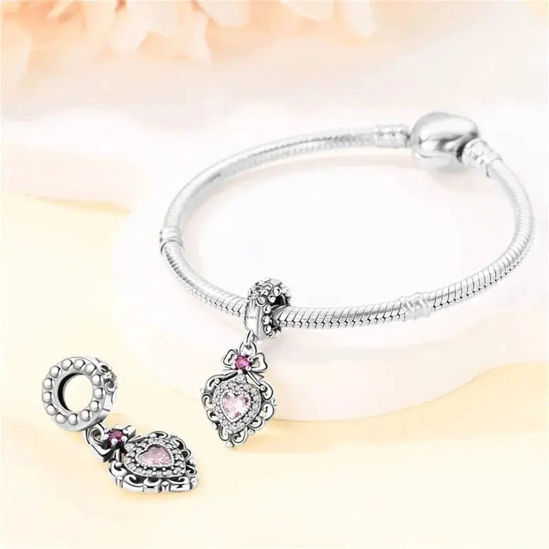 Silver Plated Guardian Angel Heart Shaped Zircon Charms Beads for Original Qikaola 925 Bracelets DIY Jewelry Gifts - Simples Market