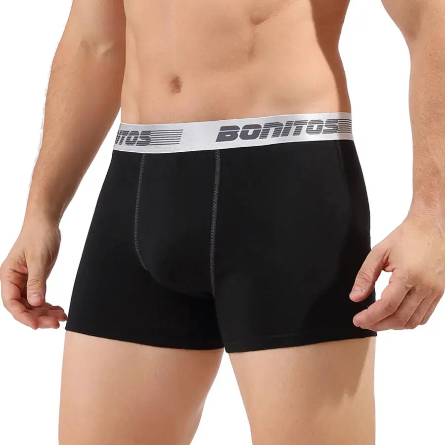 Men's black cotton boxer briefs with gray BONITOS waistband
