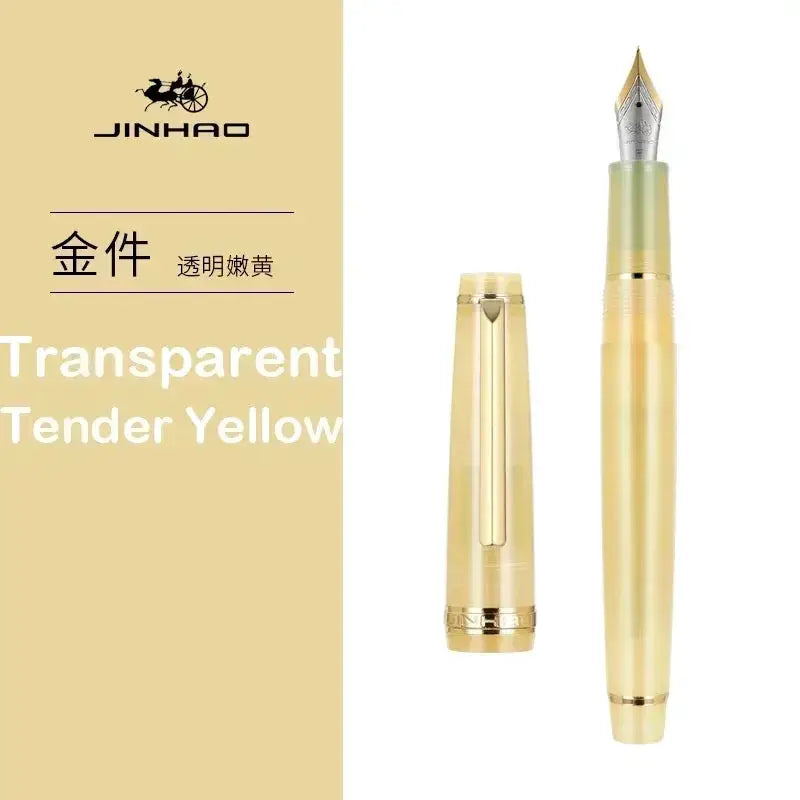 Jinhao 82 fountain pen in transparent tender yellow with gold cap and nib, 0.38/0.5/0.7mm nib options