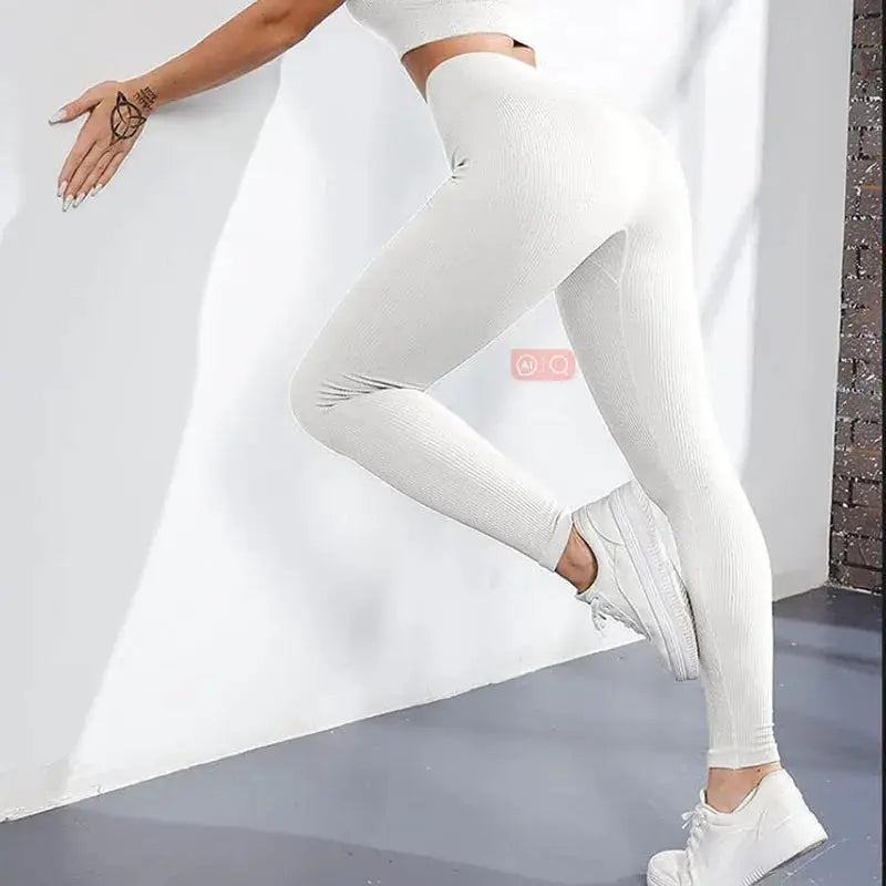 Thread Solid Leggings white high-waist seamless knit yoga pants for workouts
