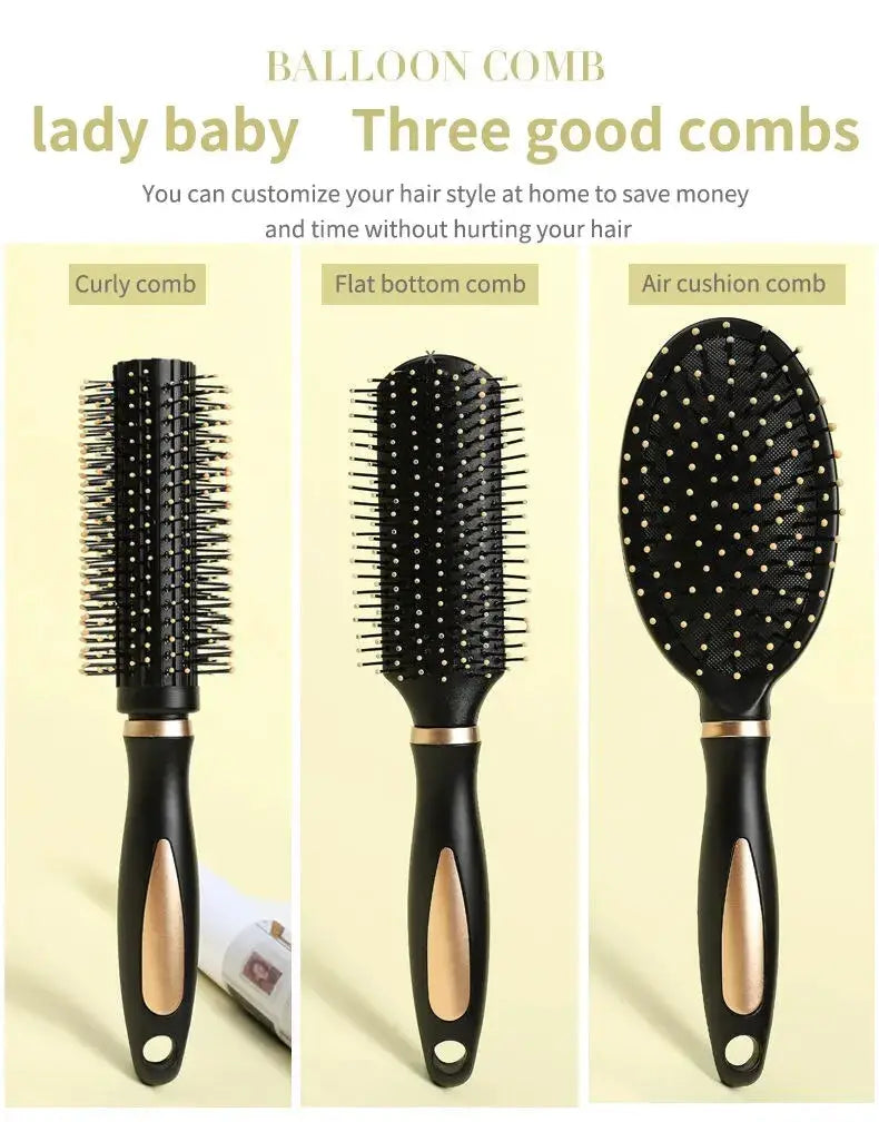 Simples Market set of 3 black plastic anti-static hair combs with gold accents for scalp massage