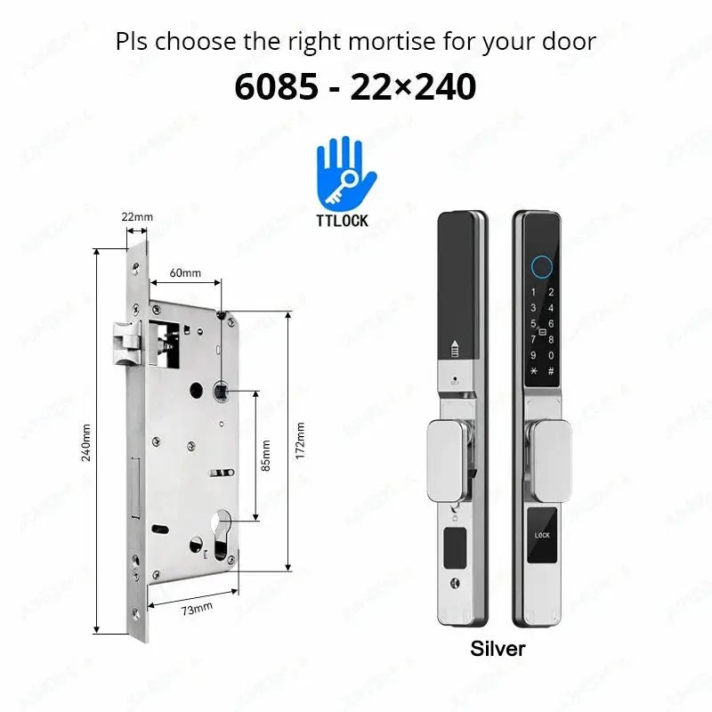 2-item TTLock silver smart door lock set with keypad and fingerprint; aluminum finish