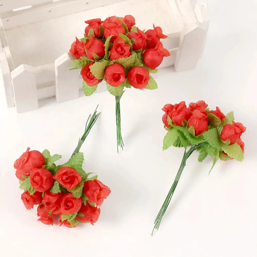 12 Pieces Mini Artificial Rose Bouquet Silk Roses for Home Decor and Wedding Decor Craft Wreath Gift