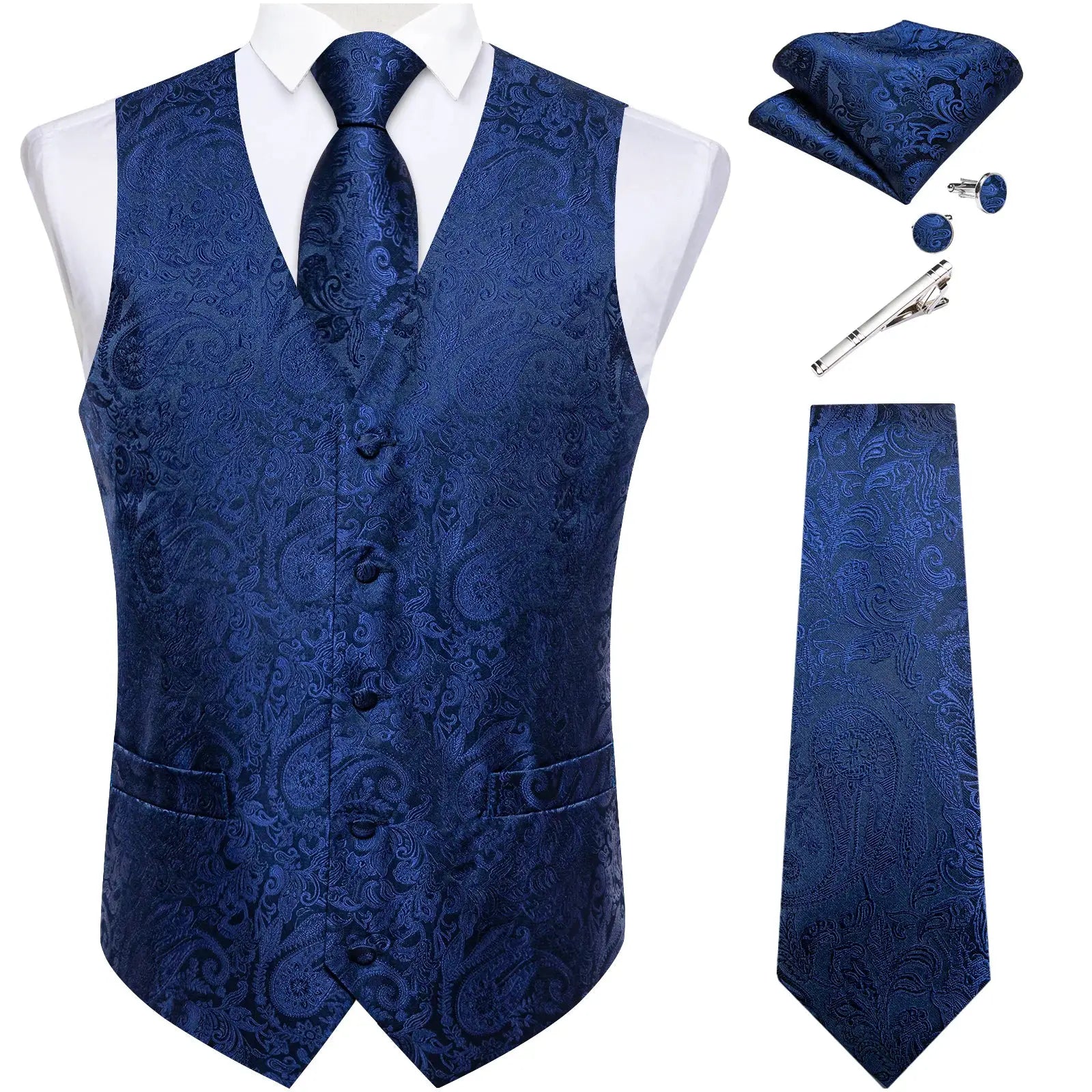 Black Jacquard Men Vest Paisley Single Breasted Wedding Groom