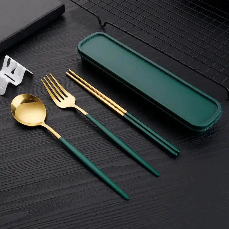 Three Piece Portable Stainless Steel Cutlery Set Chopsticks Forks Spoons For Students Home And Outdoor Picnics