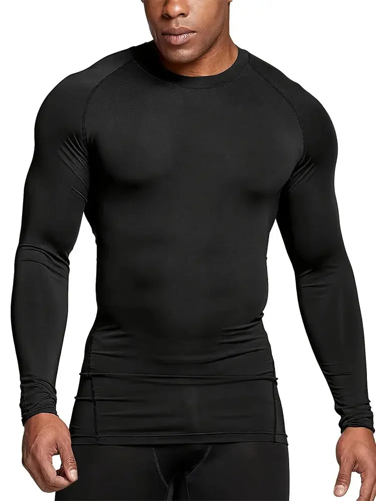 Simples Market men's black compression rashguard, long-sleeve quick-dry gym top.