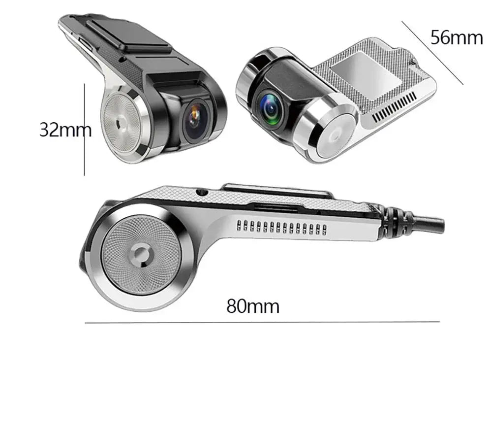 Simples Market 3-piece car DVR dash cam set, full HD 1080P, silver metal body with multiple lens modules