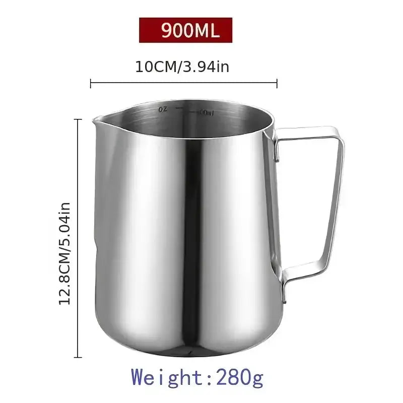 Kemorela Stainless Steel Milk Frothing Pitcher With Scale 350ml 600ml 900ml For Latte Cappuccino Espresso