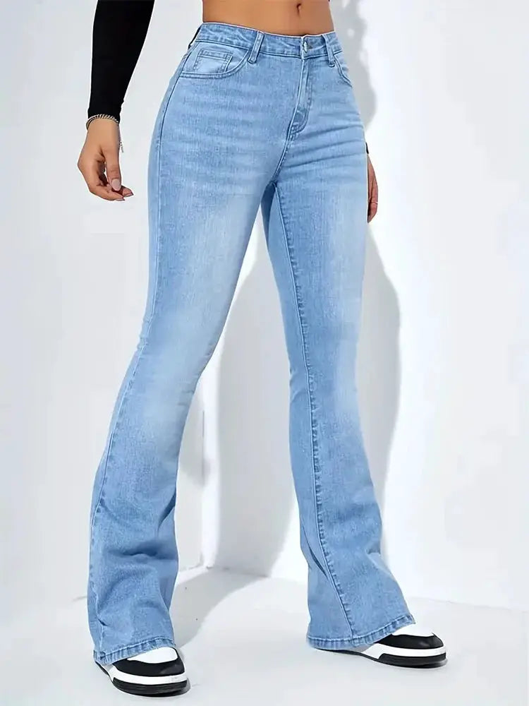 Women Flare Jeans High Waist Moustache Wash Denim Bell Bottom Y2K