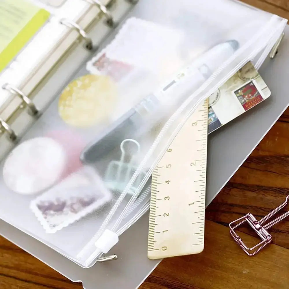 A6 6-hole transparent PVC zipper binder pouch for notebooks and planners by Simples Market