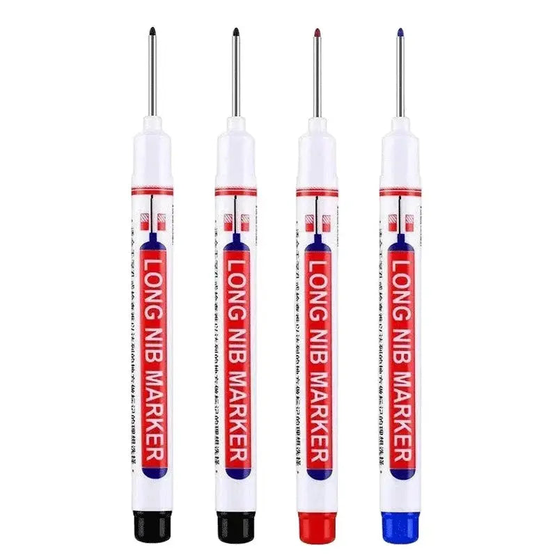 Simples Market 4-piece long nib marker set with white bodies, red label and black/black/red/blue caps