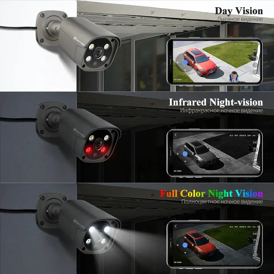Techage outdoor security camera with metal housing, 4K POE IP, infrared night vision