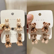 New Design Cute Flocking Plush Rabbit Stud Earrings For Women Korean Fashion Brown Jewelry Gift Party