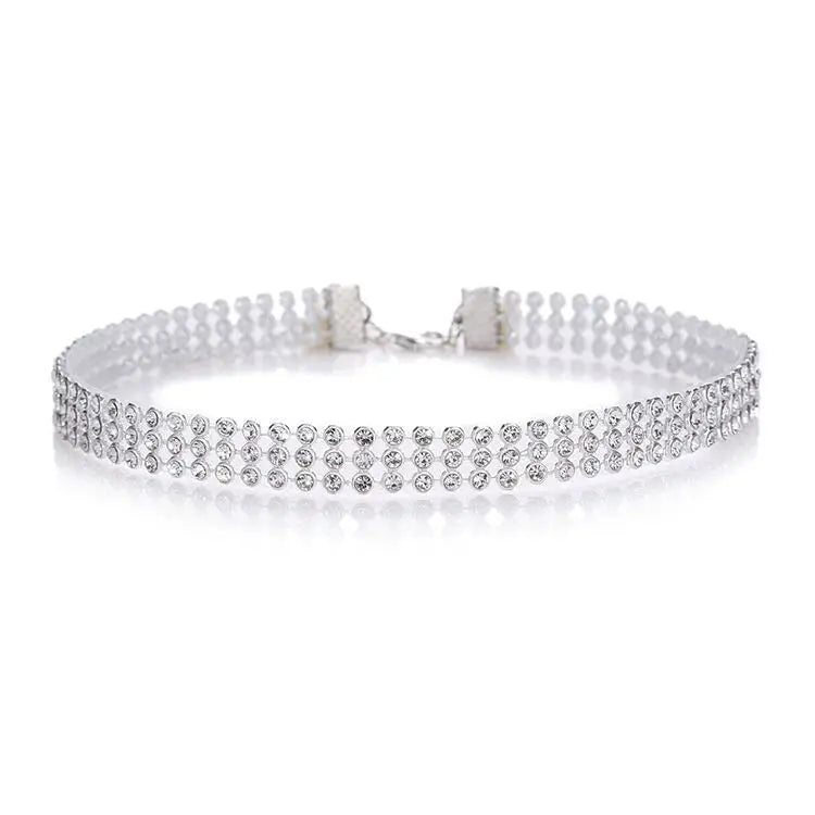 Top Quality Rhinestone Choker Necklace Shiny Punk Hip Hop Style For Women Party Gift Korean Jewelry