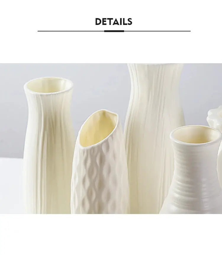 Nordic plastic vase set, four white textured vases for fresh flowers