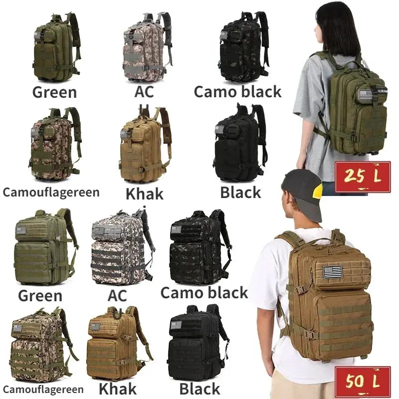 SummitGuard Tactical Backpack 25L And 50L With Ergonomic Curve Back System For Comfortable Hiking And Camping