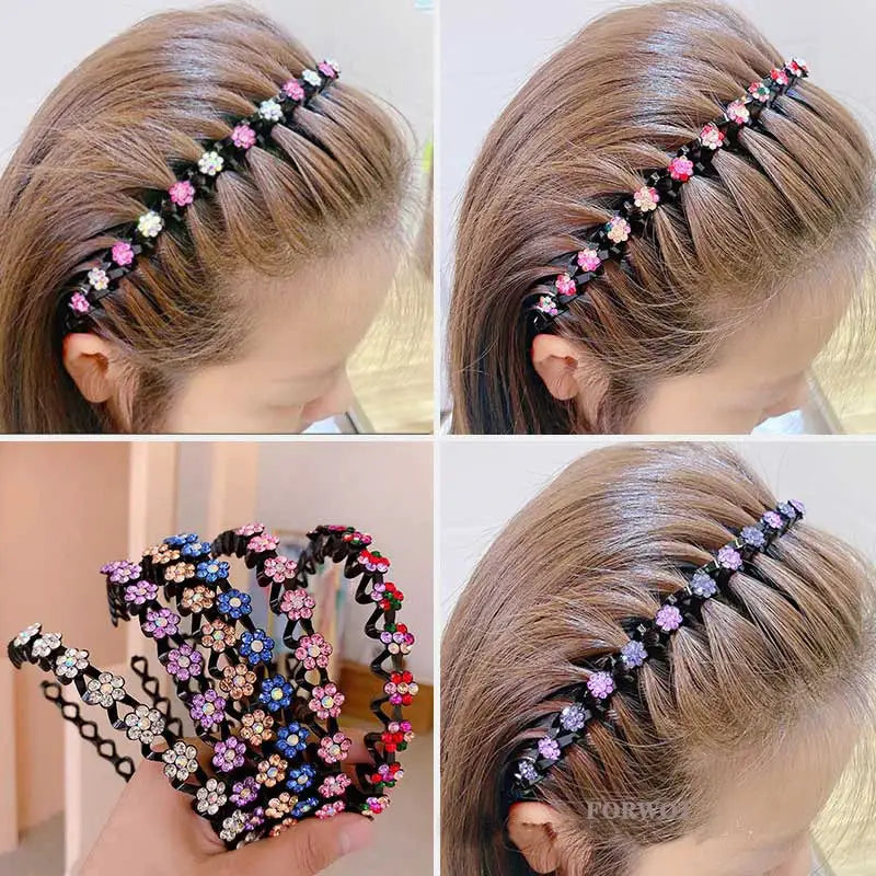 Non Slip Rhinestone Hairbands Elastic Flower Design With Pearl Accents For Women And Girls Headbands