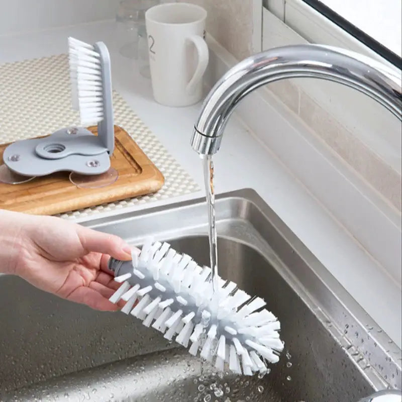 2 In 1 Cup Scrubber With Suction Cup Base For Hands Free Cleaning Of Glasses Mugs And Wine Bottles In Kitchen