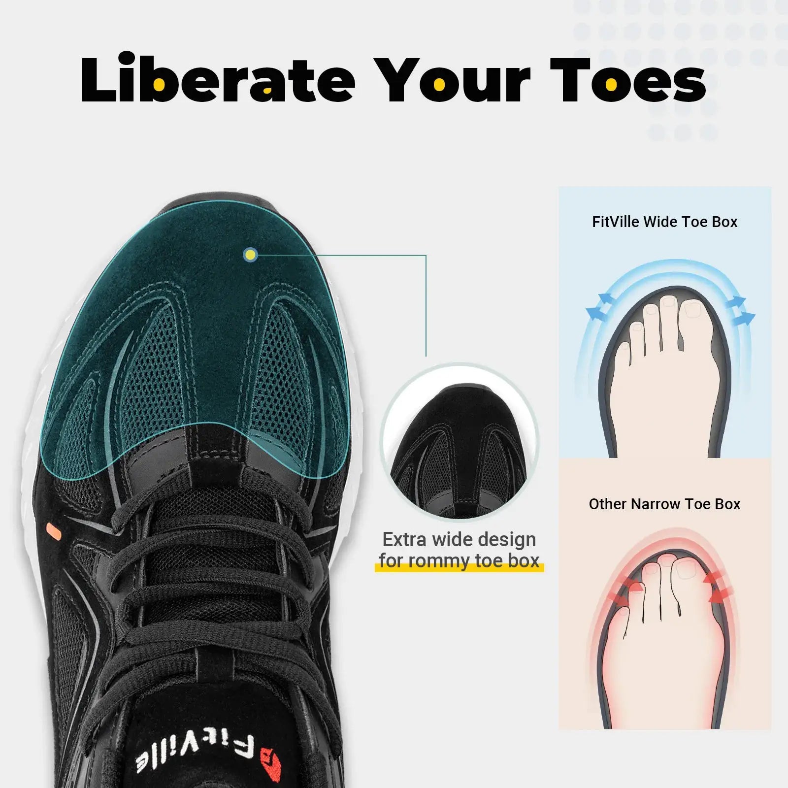 Fittington men's extra-wide walking shoes in teal and black; non-slip sport sneakers for flat feet