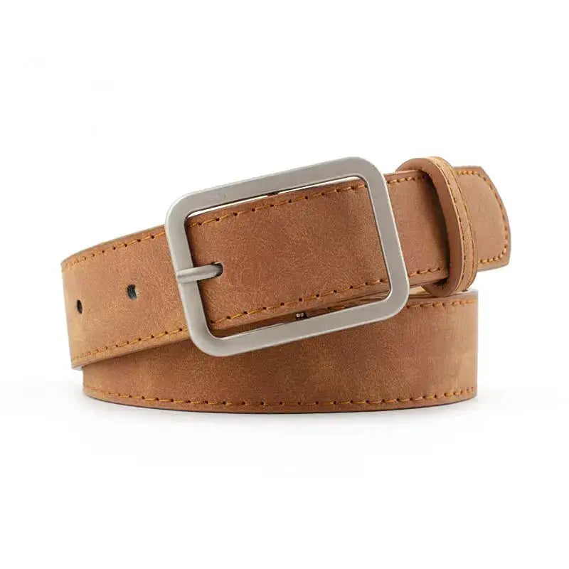 Summer Trend Retro Frosted Belt With Silver Square Buckle For Women Versatile Fashion Accessory
