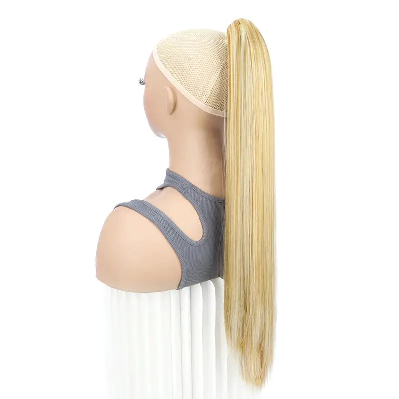 Clip-on ponytail hair extension, 24-inch, synthetic, heat-resistant, blonde by Simples Market