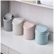 DeskMate Mini Desktop Bin Compact Trash Can With Flip Top Lid For Easy Trash Disposal And Clean Workspace
