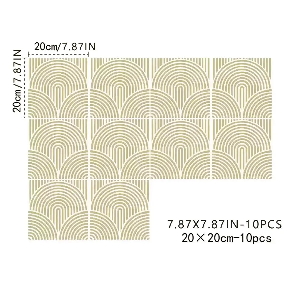 Tile decals 10Pcs Simples Market abstract matte beige arc pattern 20x20cm, self-adhesive