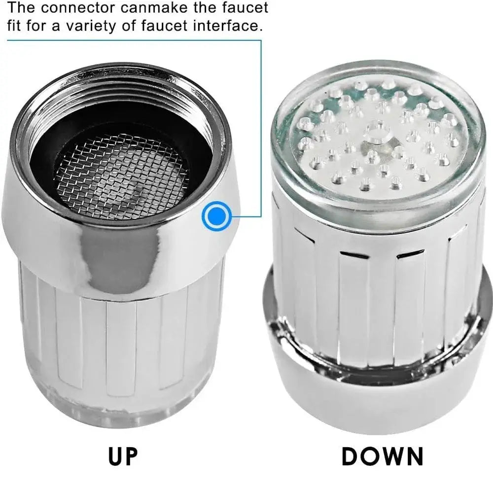 LED faucet head glow aerator by Simples Market, chrome finish, 3-color changing water-saving nozzle