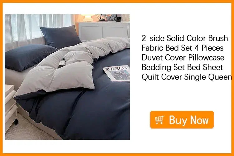 Simples Market Kawaii Bear Printed Bed Set; navy duvet cover with light gray quilt, 4-piece brush fabric bedding set