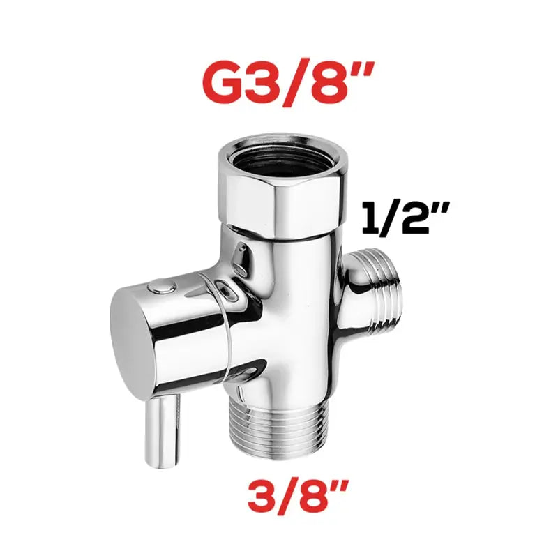 Simples Market chrome bidet T-adapter with shut-off valve, 3-way fittings 7/8 in, 1/2 in, 3/4 in, 3/8 in