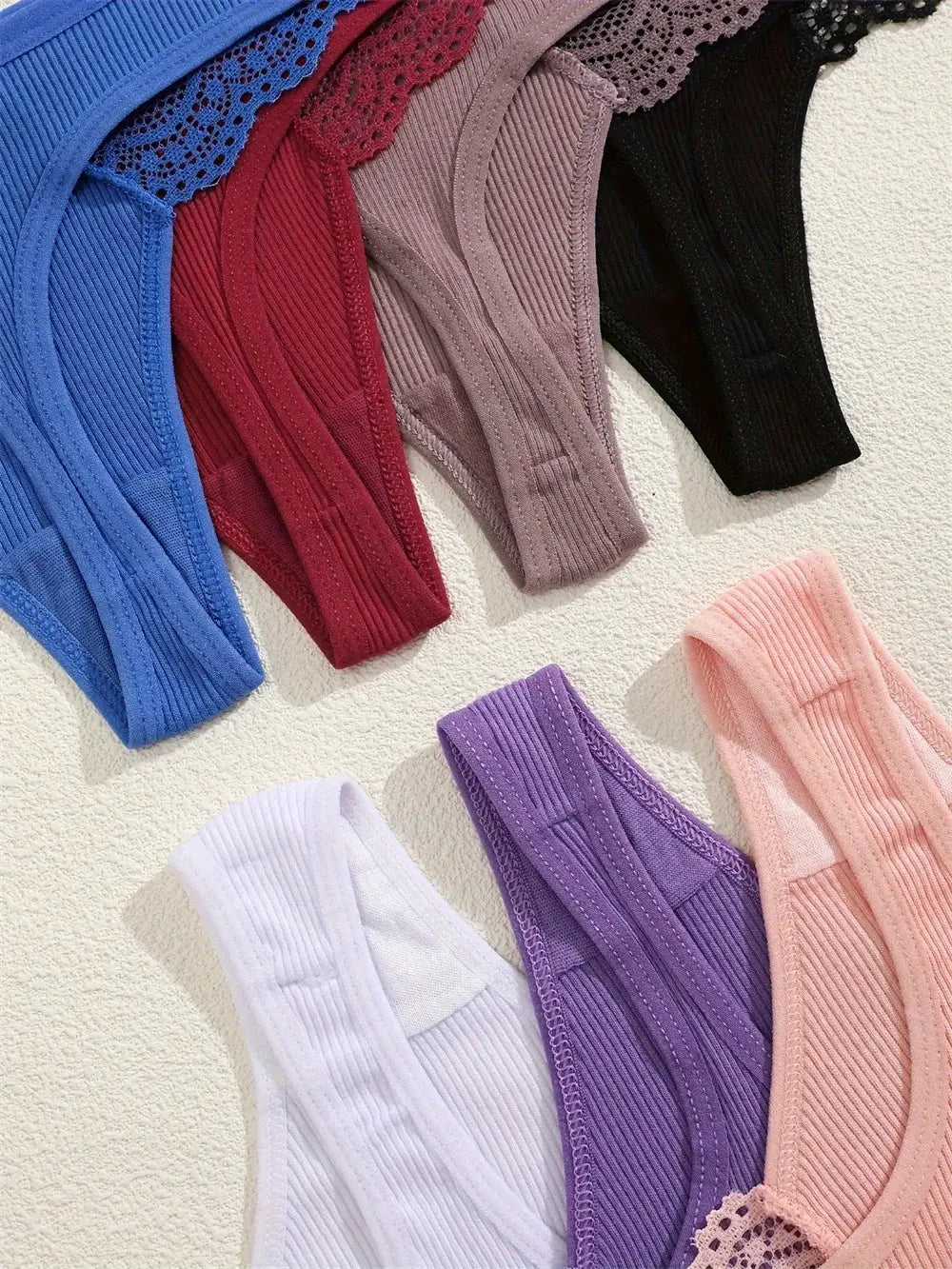10-pack women's cotton lace panties with ribbed fabric in assorted colors