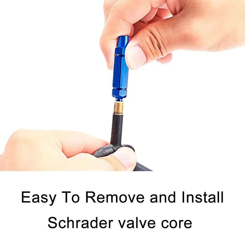Blue valve core remover tool for Schrader valve cores on bicycle tires