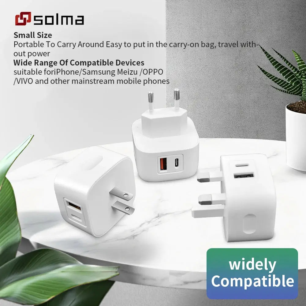 Solma PD USB Charger For Mobile Phones Fast Charge USB C Wall Adapter Portable Phone Charger