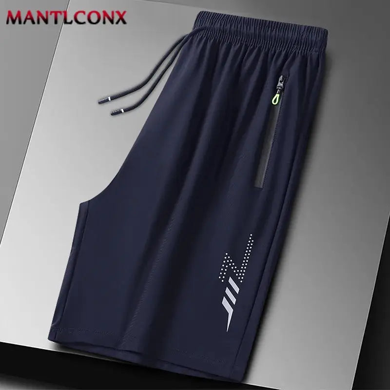Simples Market men's 3XL navy quick-dry jogging shorts with MANTLCONX branding, zip pocket and drawstring, lightweight