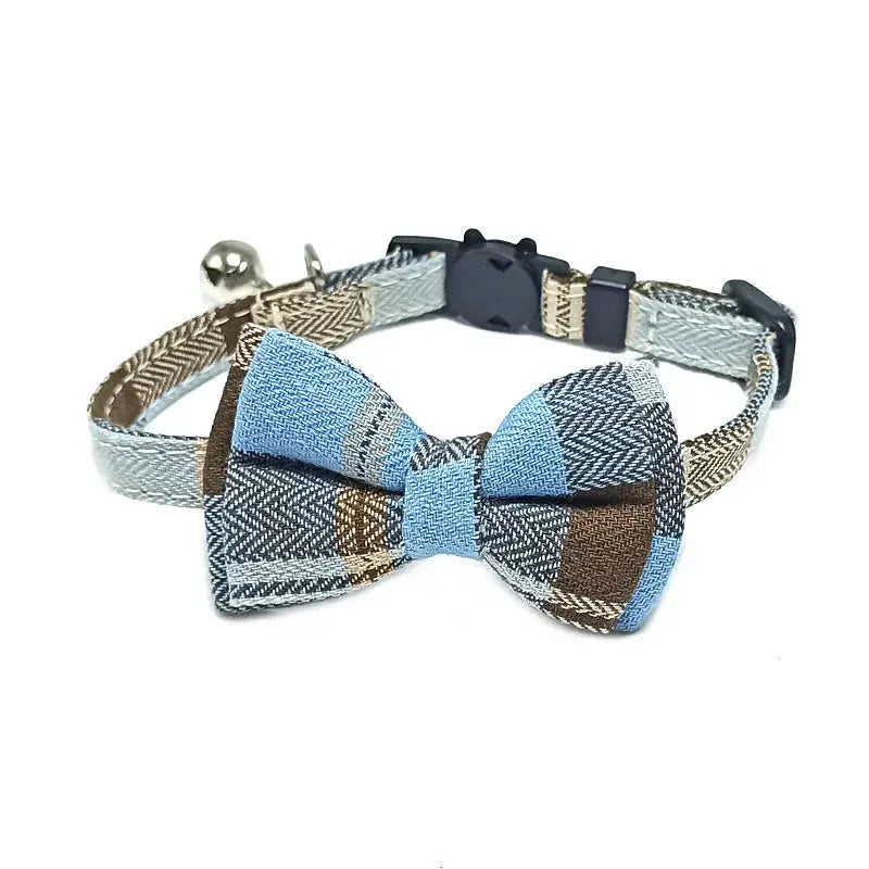 Pet Breakaway Cat Collar With Bow Tie And Bell Plaid Christmas Red Adjustable Elastic For Cats And Small Dogs