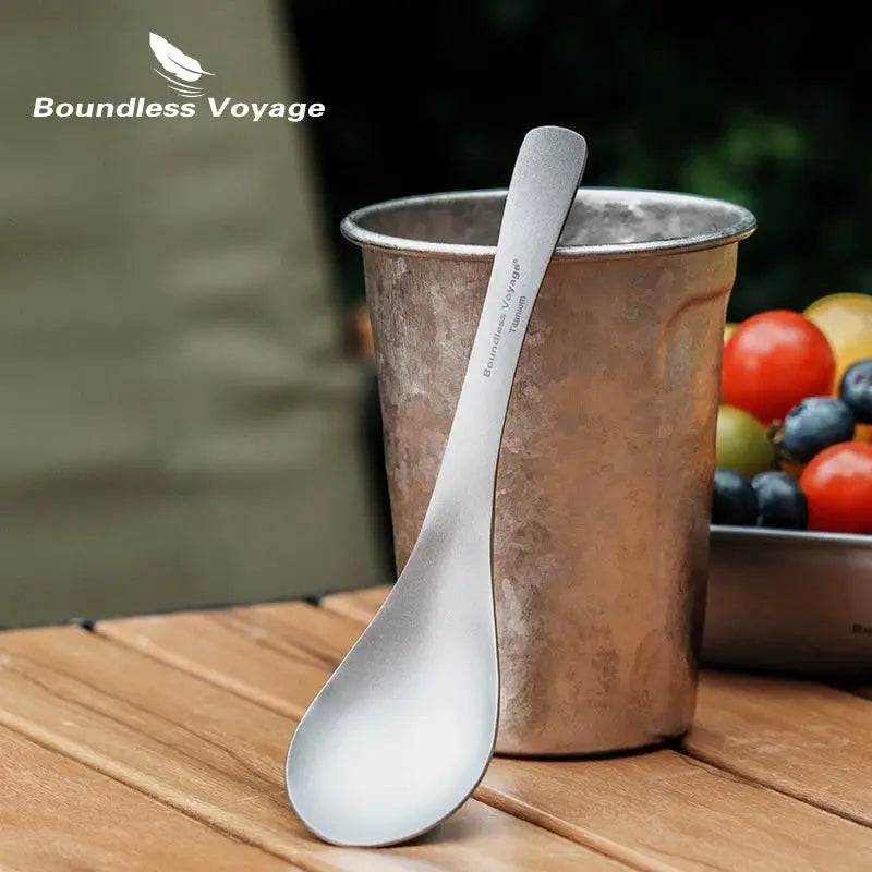 Boundless Voyage titanium spoon with carry bag; camping outdoor flatware