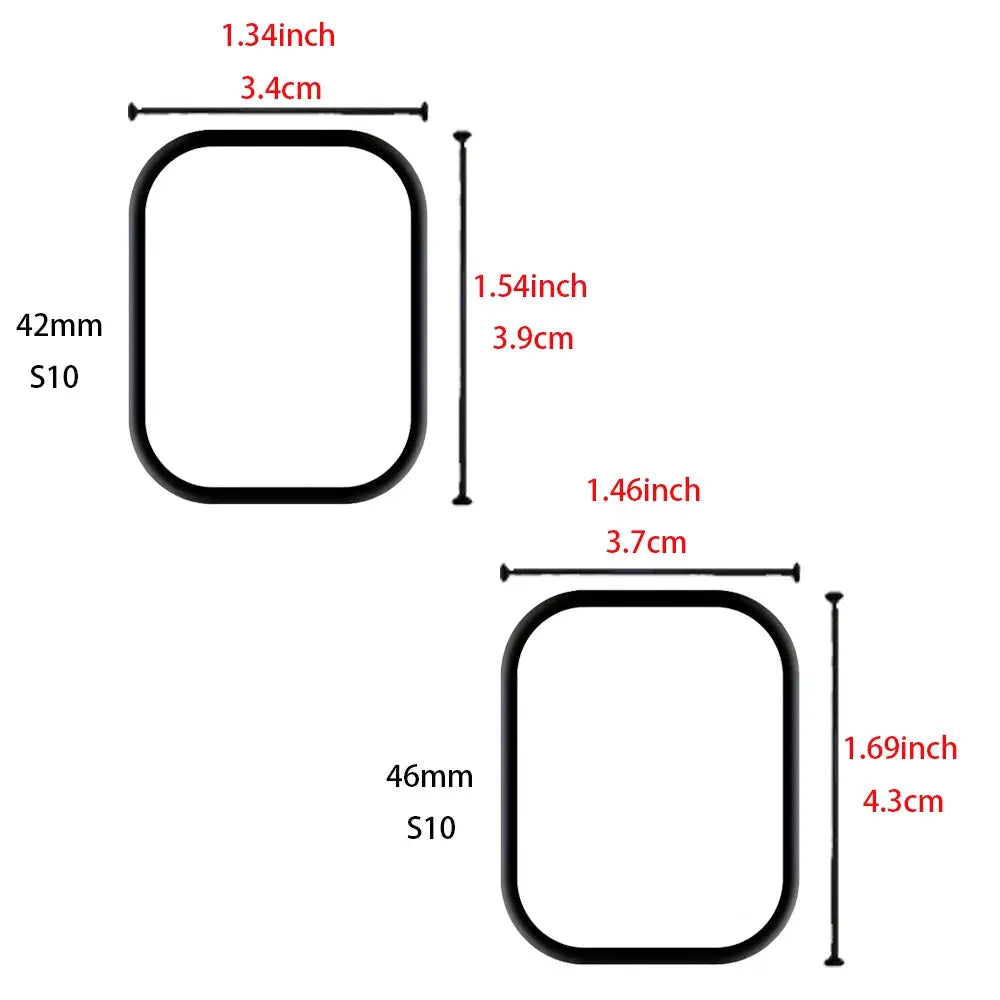 Screen protectors for Apple Watch, 3D film not tempered glass, two black frames for 41/40mm and 45/44/49mm sizes.