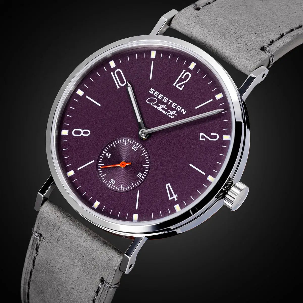 SEESTERN automatic men's watch with purple dial and gray strap