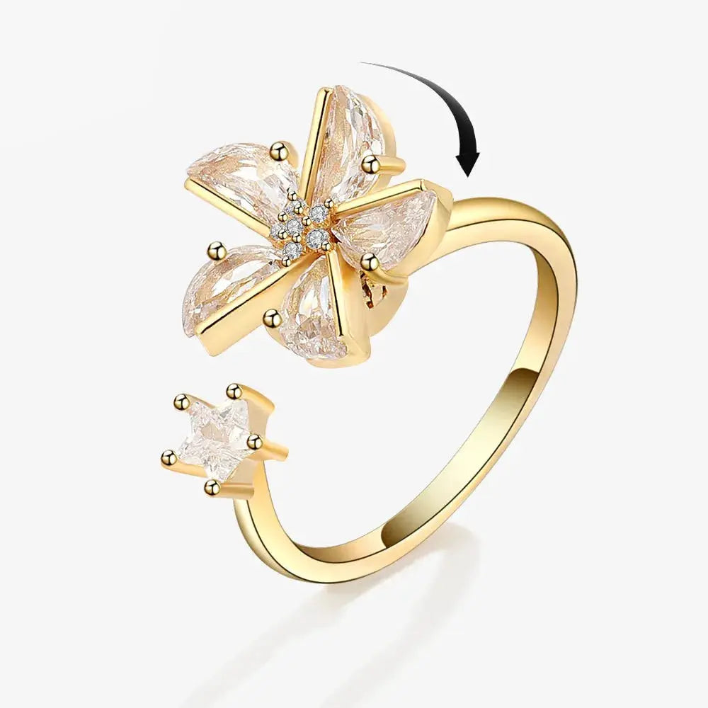 SMJEL Fidget Spinner Ring for Women Crystal Flower Eye Butterfly Animal Motifs Stress Relief Wedding Jewelry