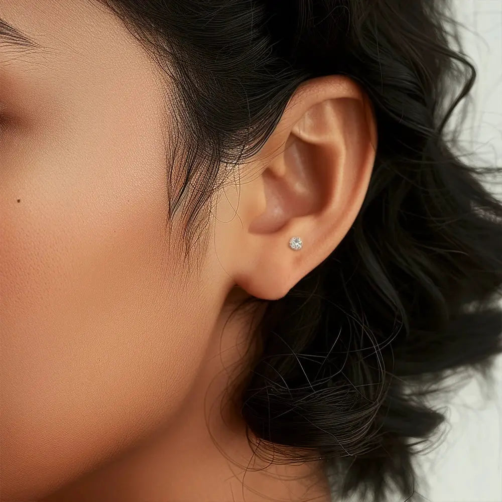 Simples Market AIDE 925 sterling silver round zircon ear stud