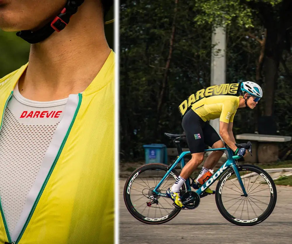 DAREVIE cycling jersey for men, Simples Market; bright yellow breathable quick-dry mesh with logo