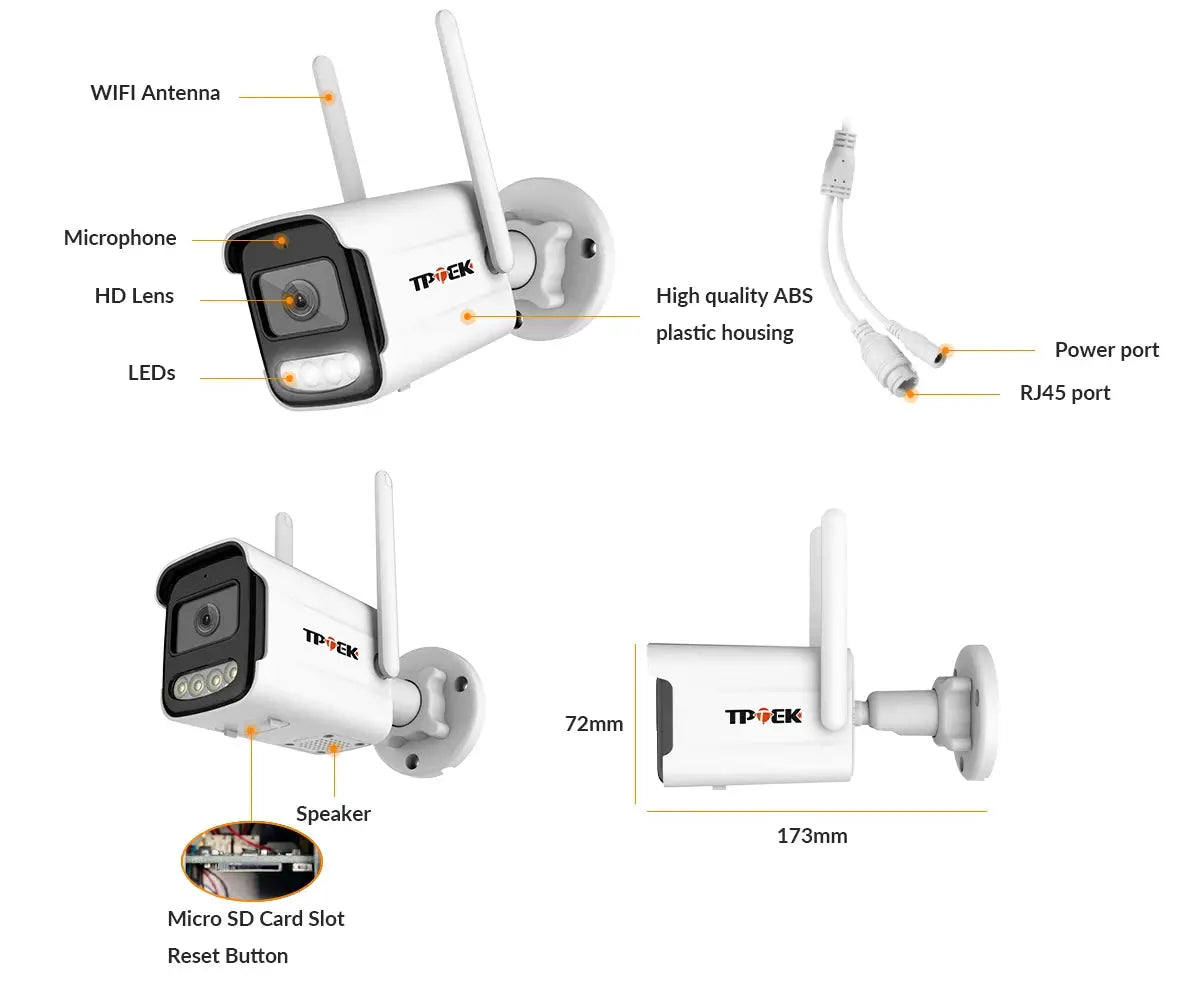 4K IP outdoor bullet security camera in white ABS housing with dual antennas
