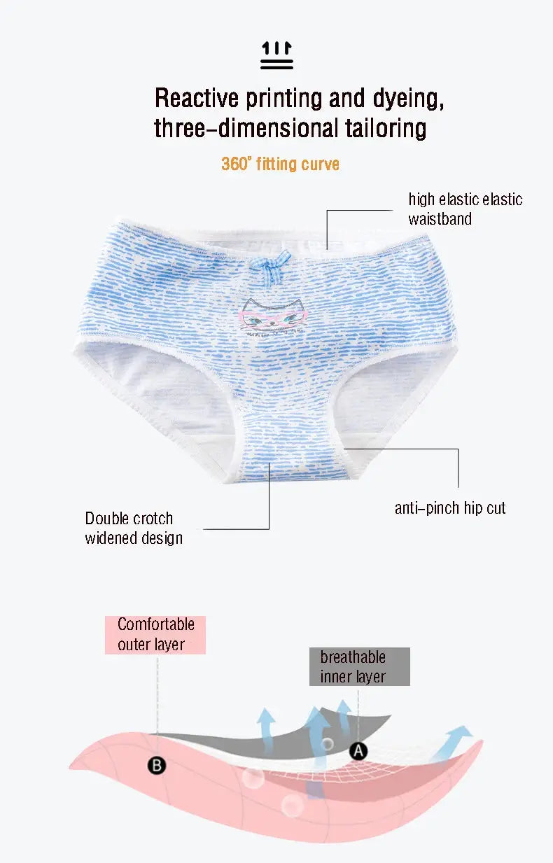 Simples Market women's cotton seamless panties with cartoon bow print, blue and white, plus size
