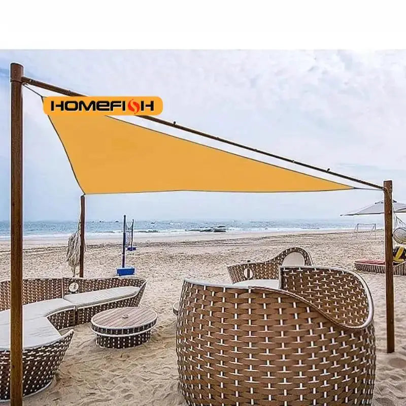 3x3x3m orange triangle sun shade sail canopy with Homefish logo visible
